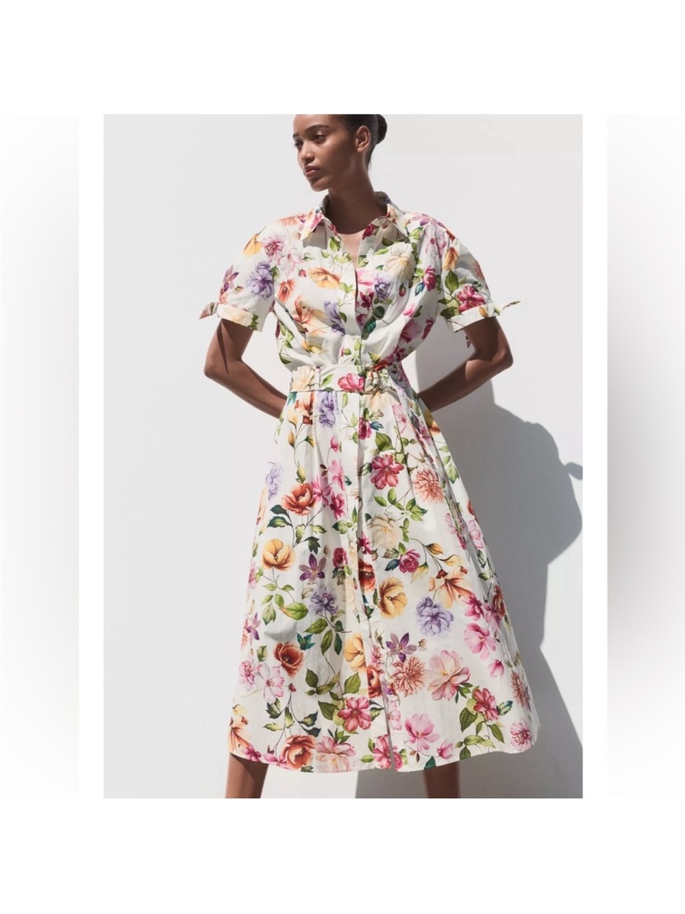 ZARA NWT WOMAN PRINTED POPLIN MIDI DRESS MULTICOLORED | 2944/340